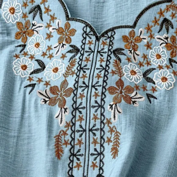 Embroidered Blue Women's Top - Picture 4 of 5